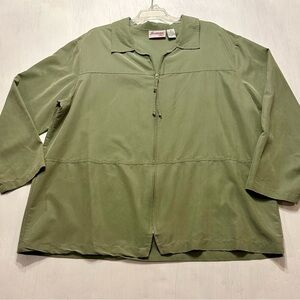 Joanna Plus 2X Green Zip Jacket Blouse | Made in USA | Relaxed Fit